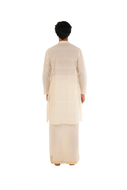 Off-White Angrakha Style Long Kurta With Hand Embroidery