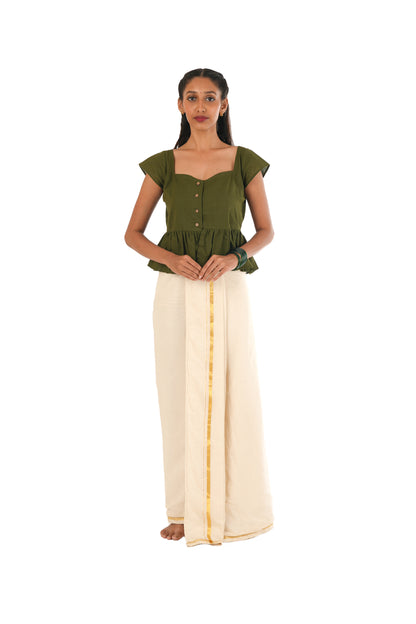 Off-White Pleated Wrap Around Handloom Skirt