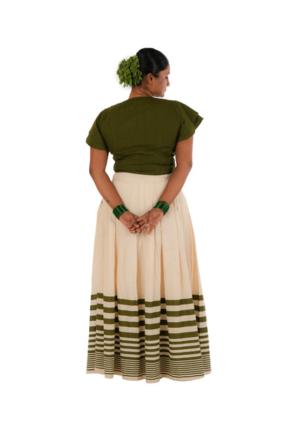 Green Stripes Off-White Handloom Skirt