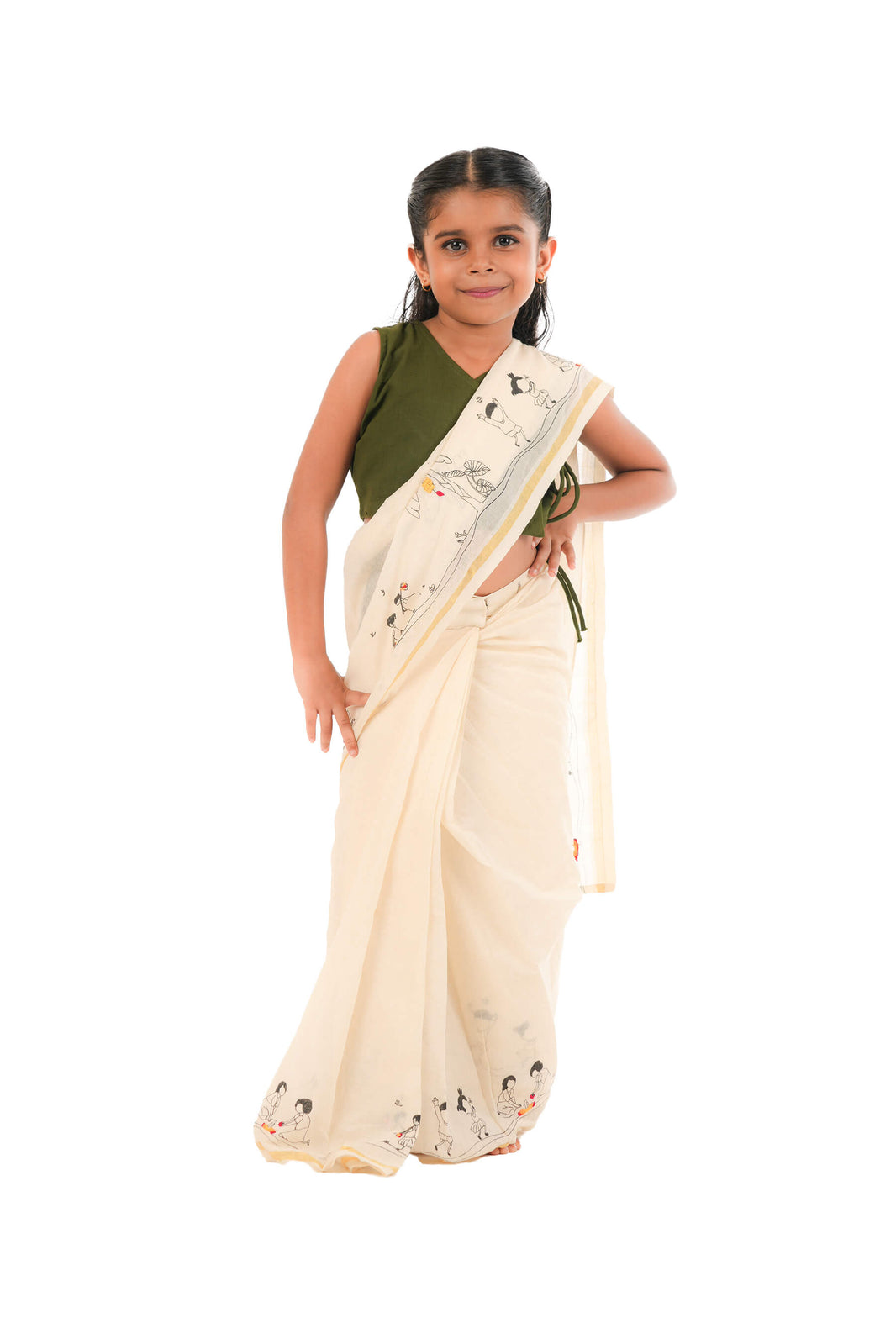 Beautiful hand worked Onam tissue three piece suit