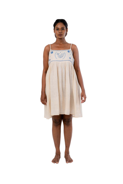 Organic Cotton Blue Color Embroidered Frock