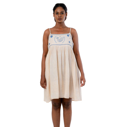 Organic Cotton Blue Color Embroidered Frock