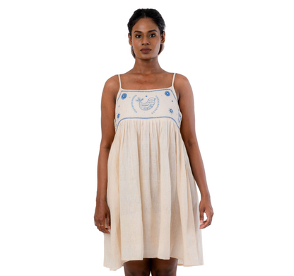 Organic Cotton Blue Color Embroidered Frock