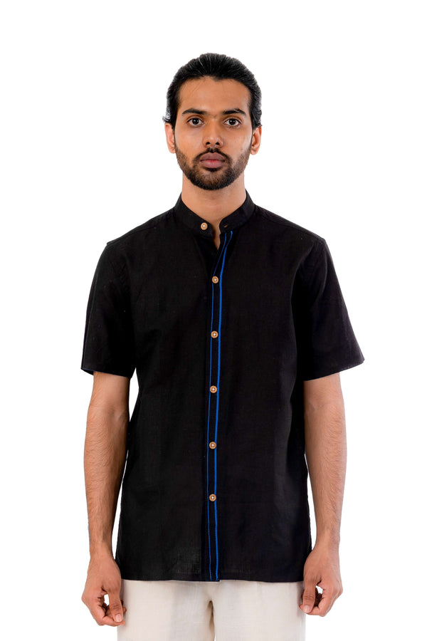 Black Handloom Shirt With Blue Lines