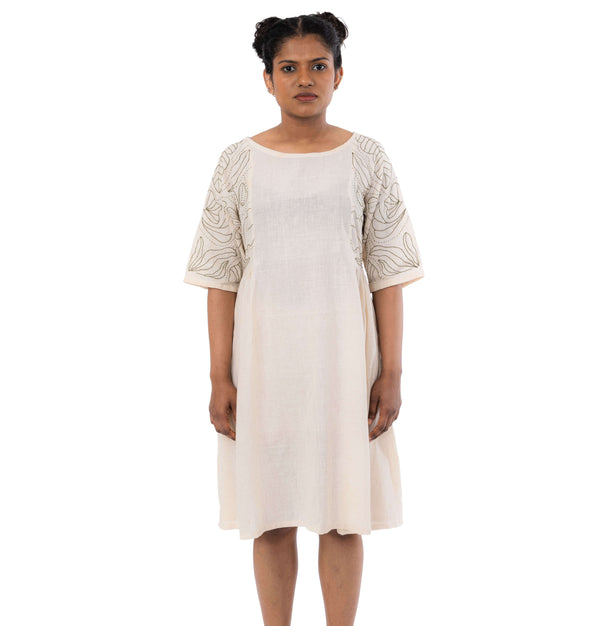 Kimono Sleeve Handloom Hand Embroidered Dress