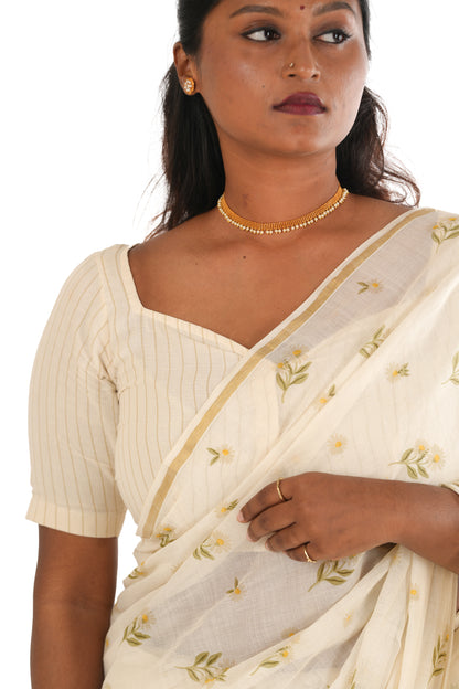 Floral Hand Screen Printed Handloom Saree.