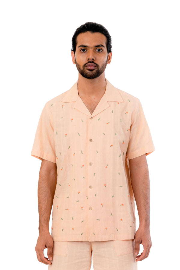 Pastel Orange Flower Embroidered Shirt