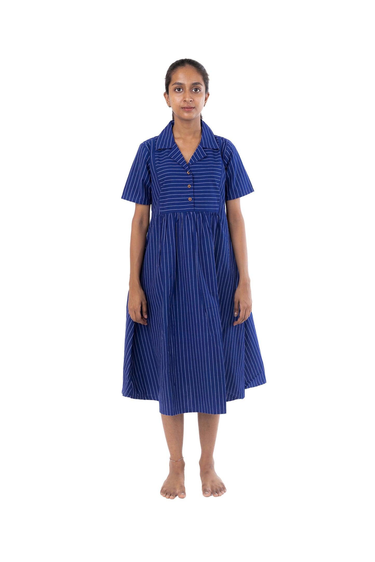 Blue Stripes Handloom Collar Neck Dress