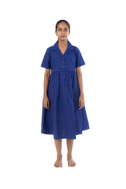 Blue Stripes Handloom Collar Neck Dress