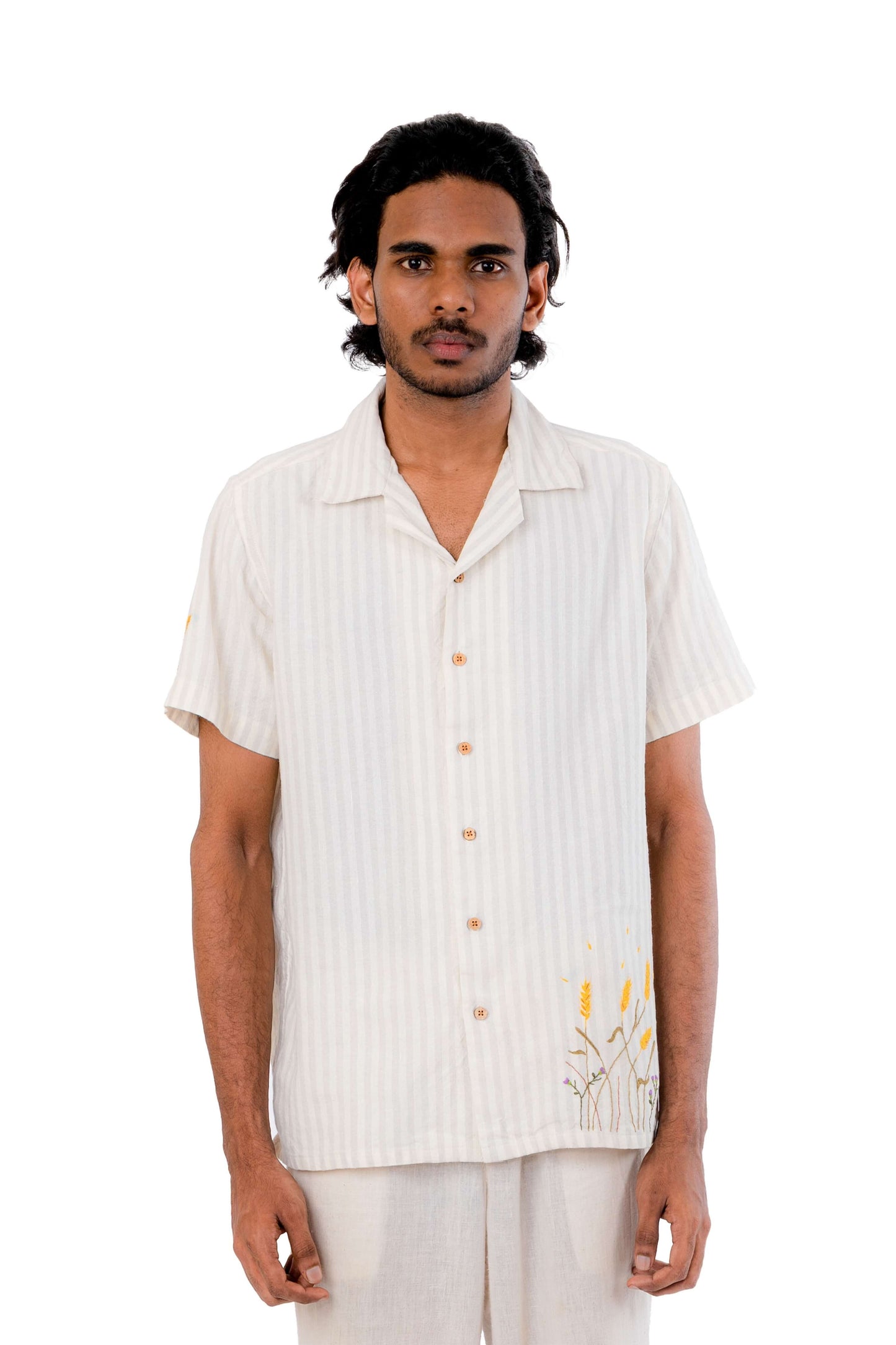 Hand Embroidered Handloom Linen Blend Shirt