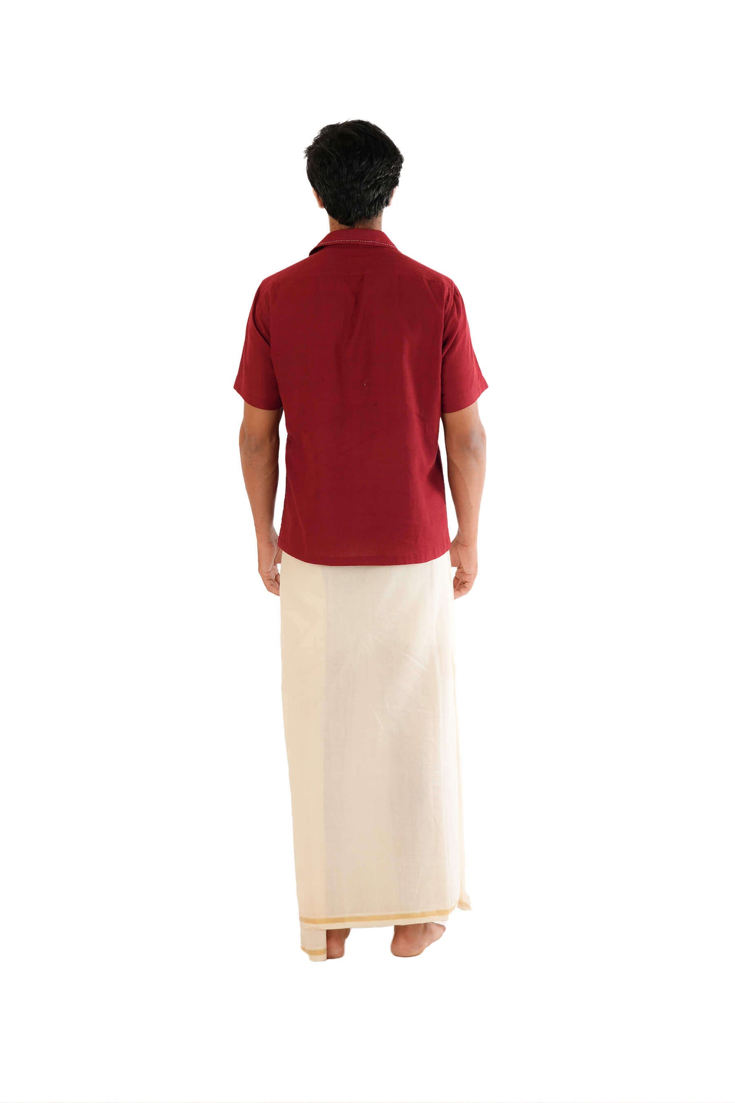 Hand Embroidered Thumba Poovu Maroon Handloom Shirt