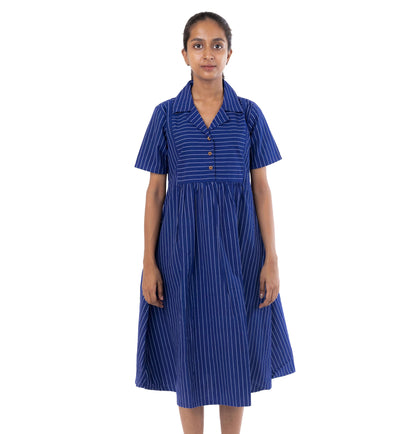 Blue Stripes Handloom Collar Neck Dress