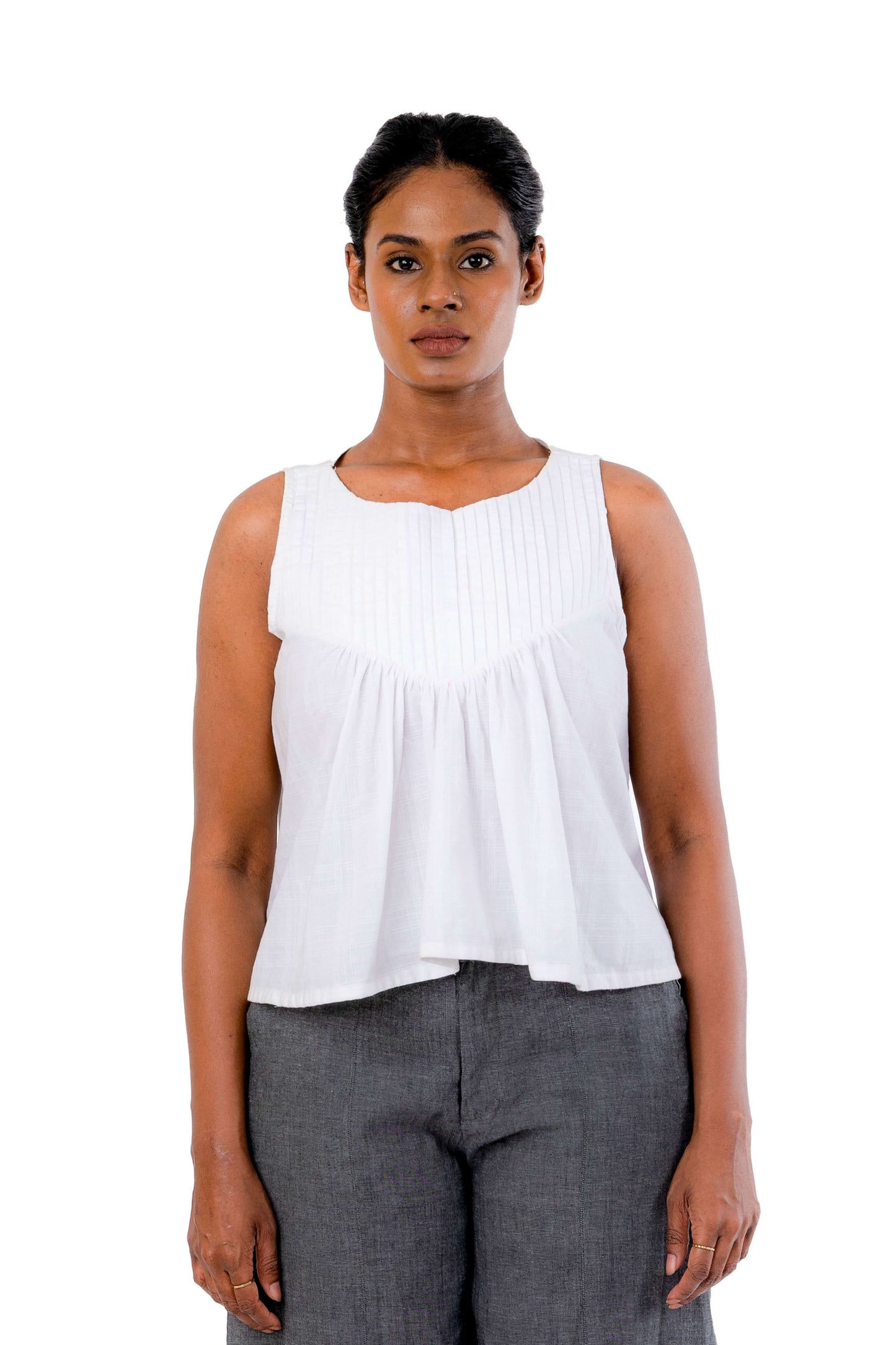 Handloom Sleeveless White Tunic