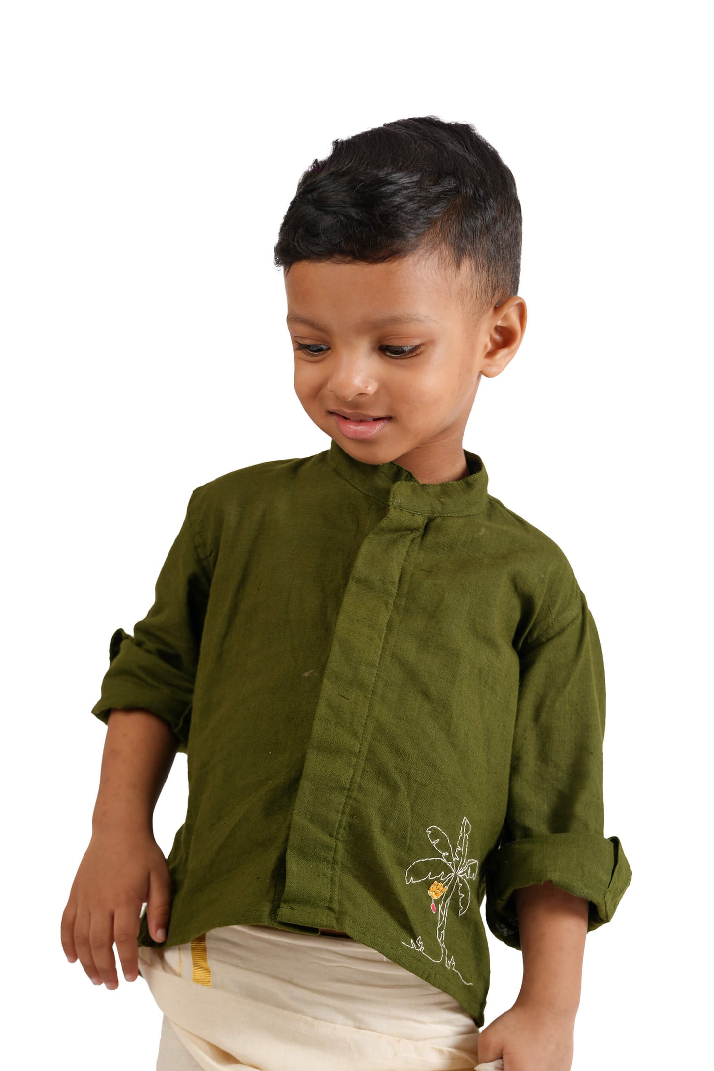 Banana Tree Hand Embroidered Handloom Green Shirt