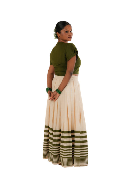 Green Stripes Off-White Handloom Skirt