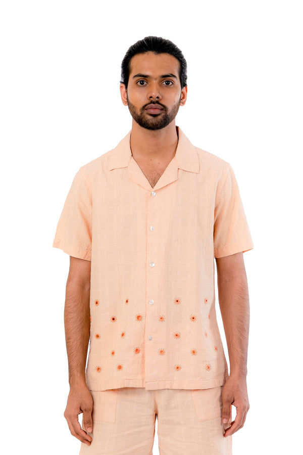 Pastel Orange Hand Embroidered Shirt