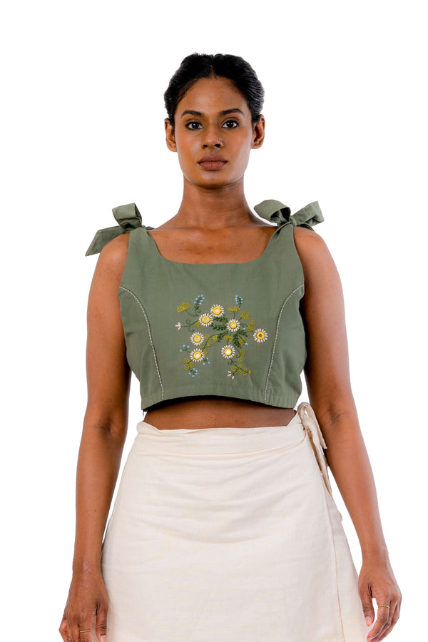 Floral Embroidery with Mirror Work Handloom Crop Top