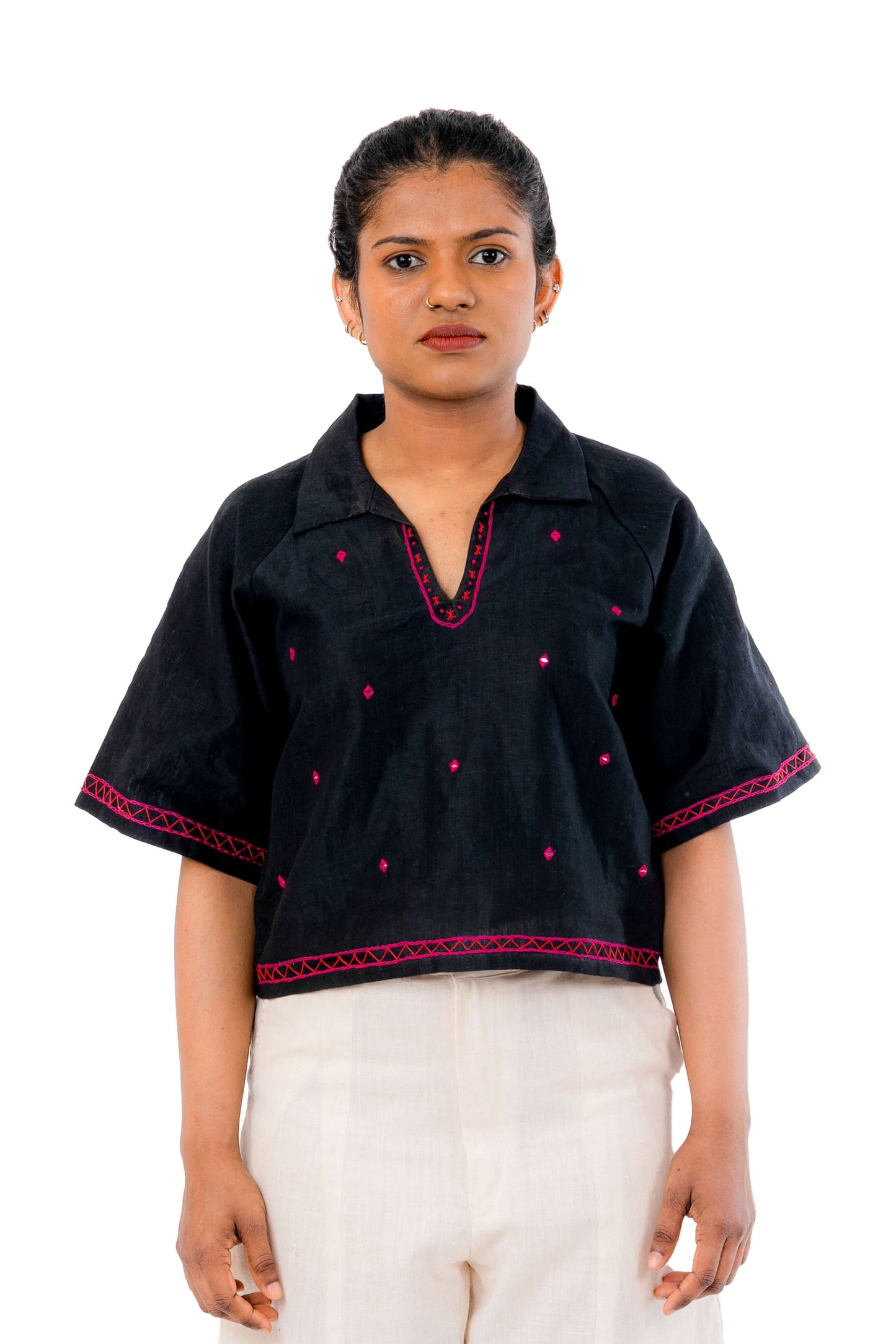 Hand Embroidered Black Handloom Tunic