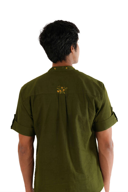 Mukutti Hand Embroidered Sap Green Shirt