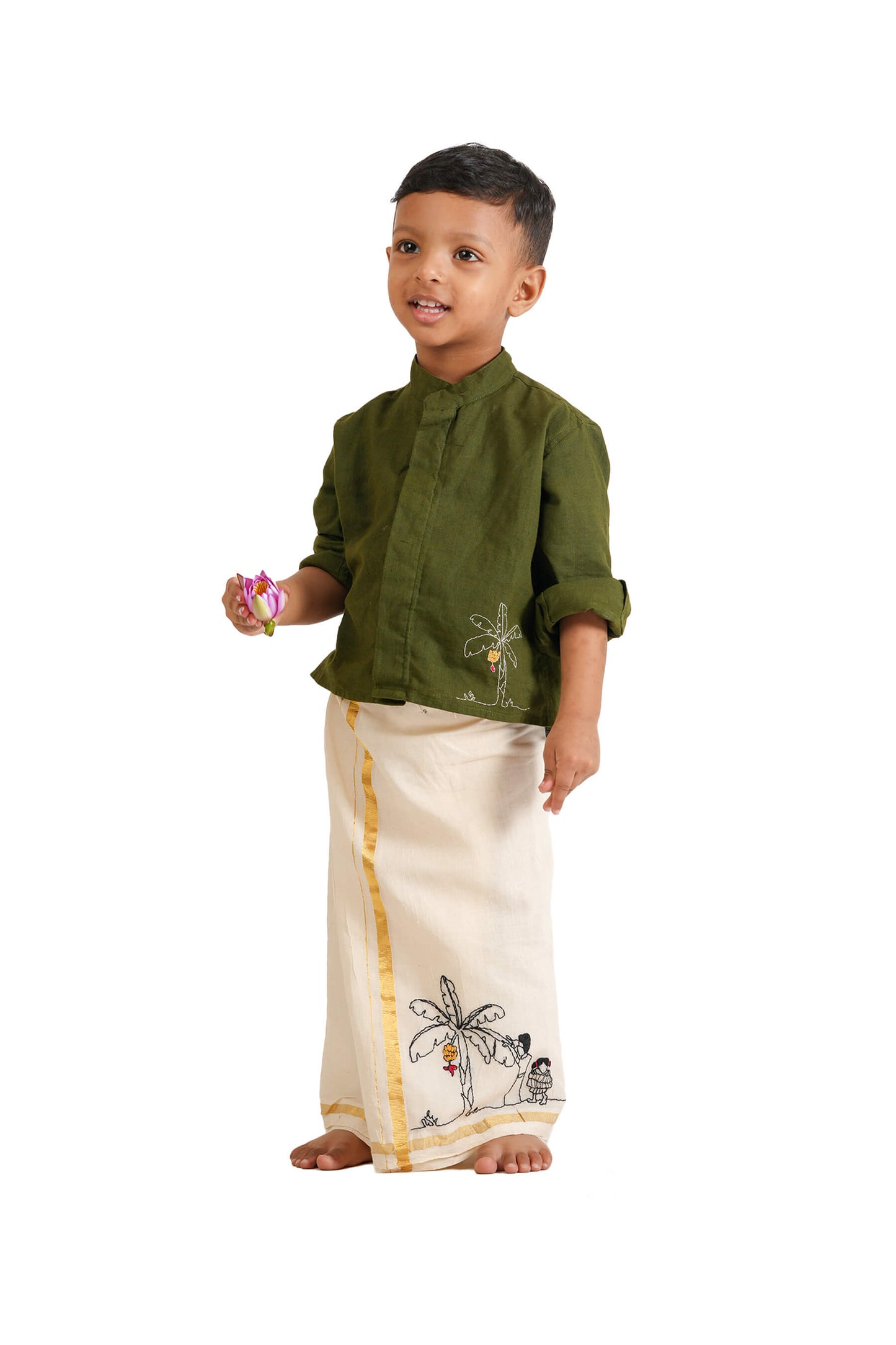 Banana Tree Hand Embroidered Handloom Green Shirt