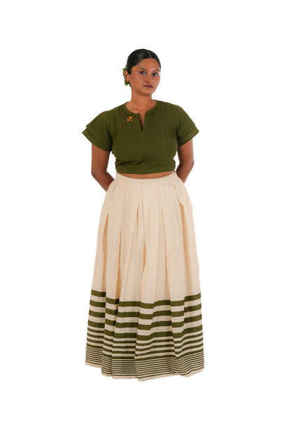 Green Stripes Off-White Handloom Skirt