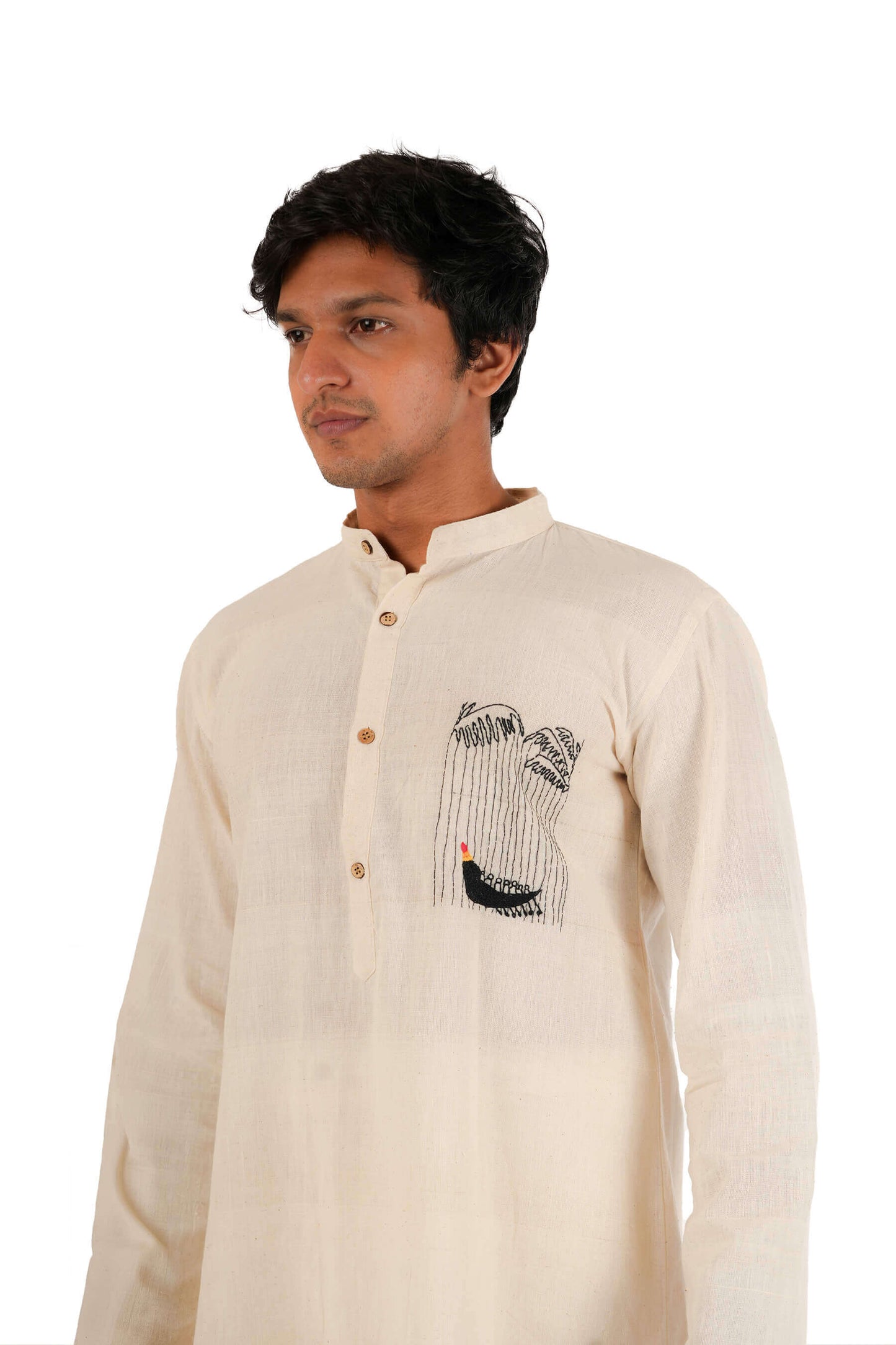 Vallamkali Hand Embroidered Handloom Off-White Short Kurta