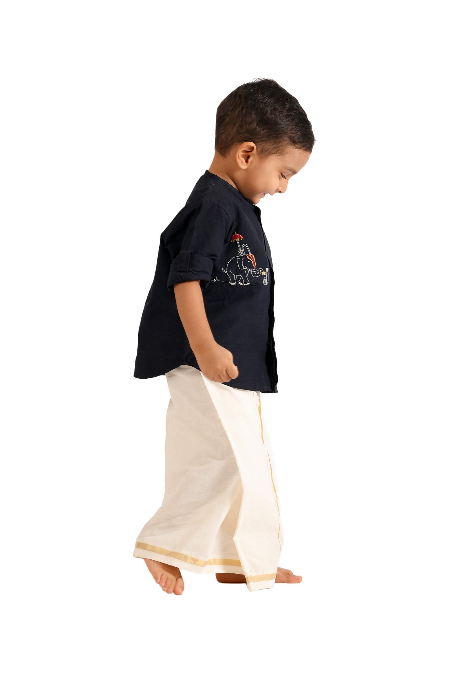 Balaramapuram Handloom Elephant Hand Embroidered Kids Mundu