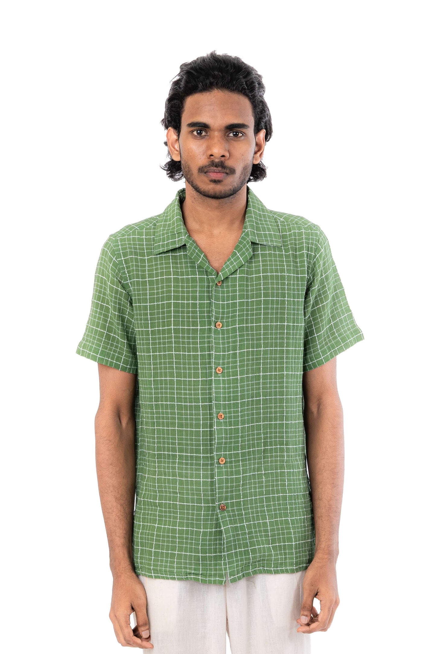 Handloom Cotton Crepe Green Shirt