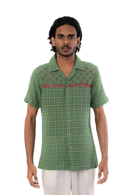 Mirror Work Green Handloom Shirt