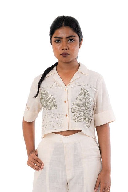 Handloom Hand Embroidered Crop Shirt