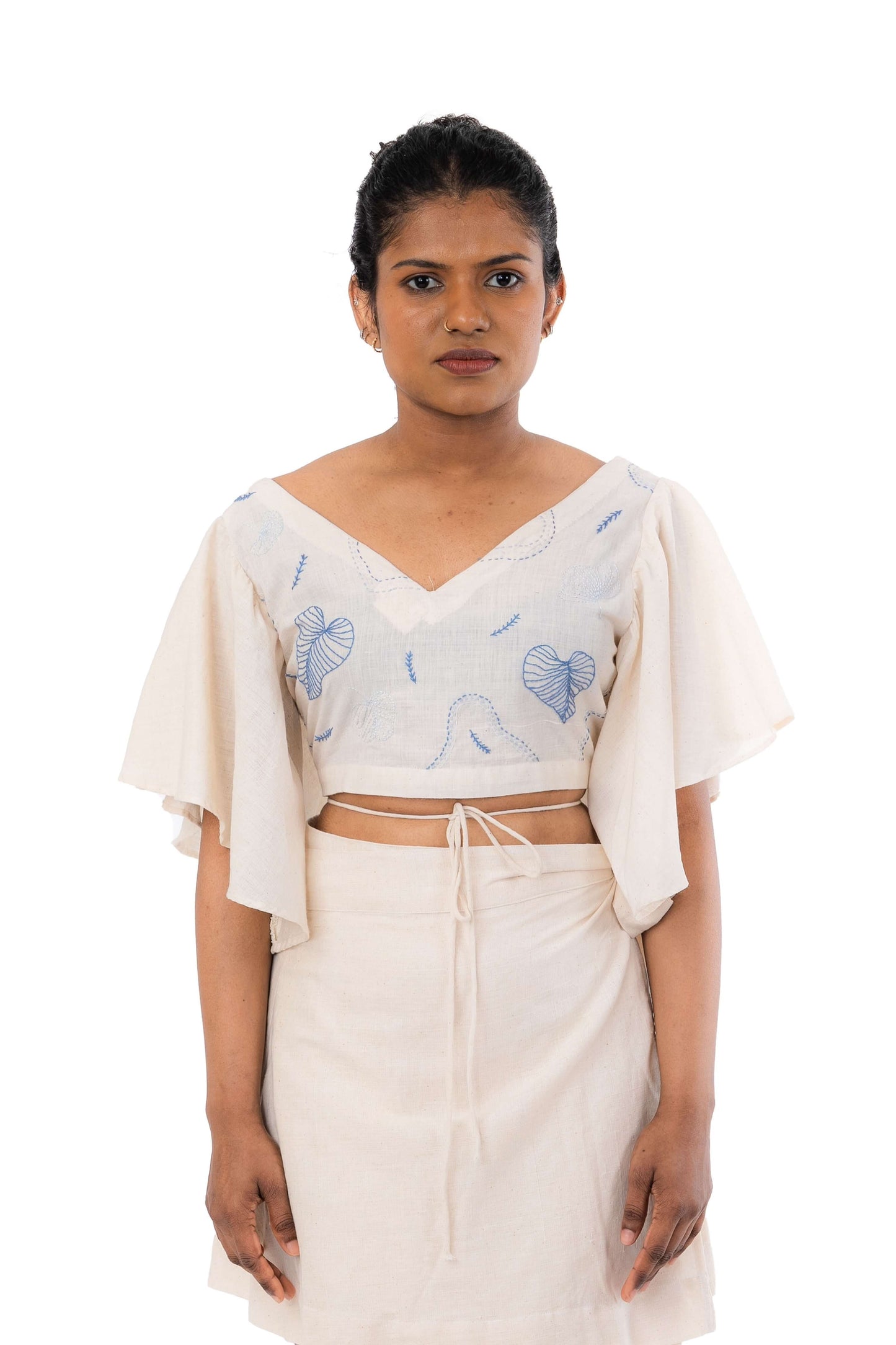 Organic Cotton Butterfly Sleeve Handloom Crop Top