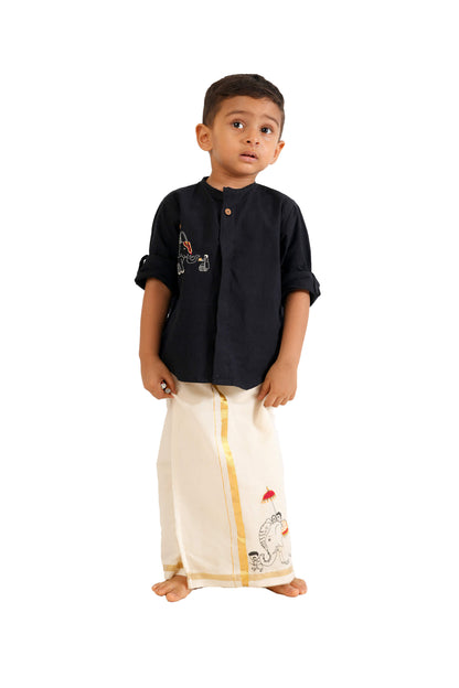 Balaramapuram Handloom Elephant Hand Embroidered Kids Mundu