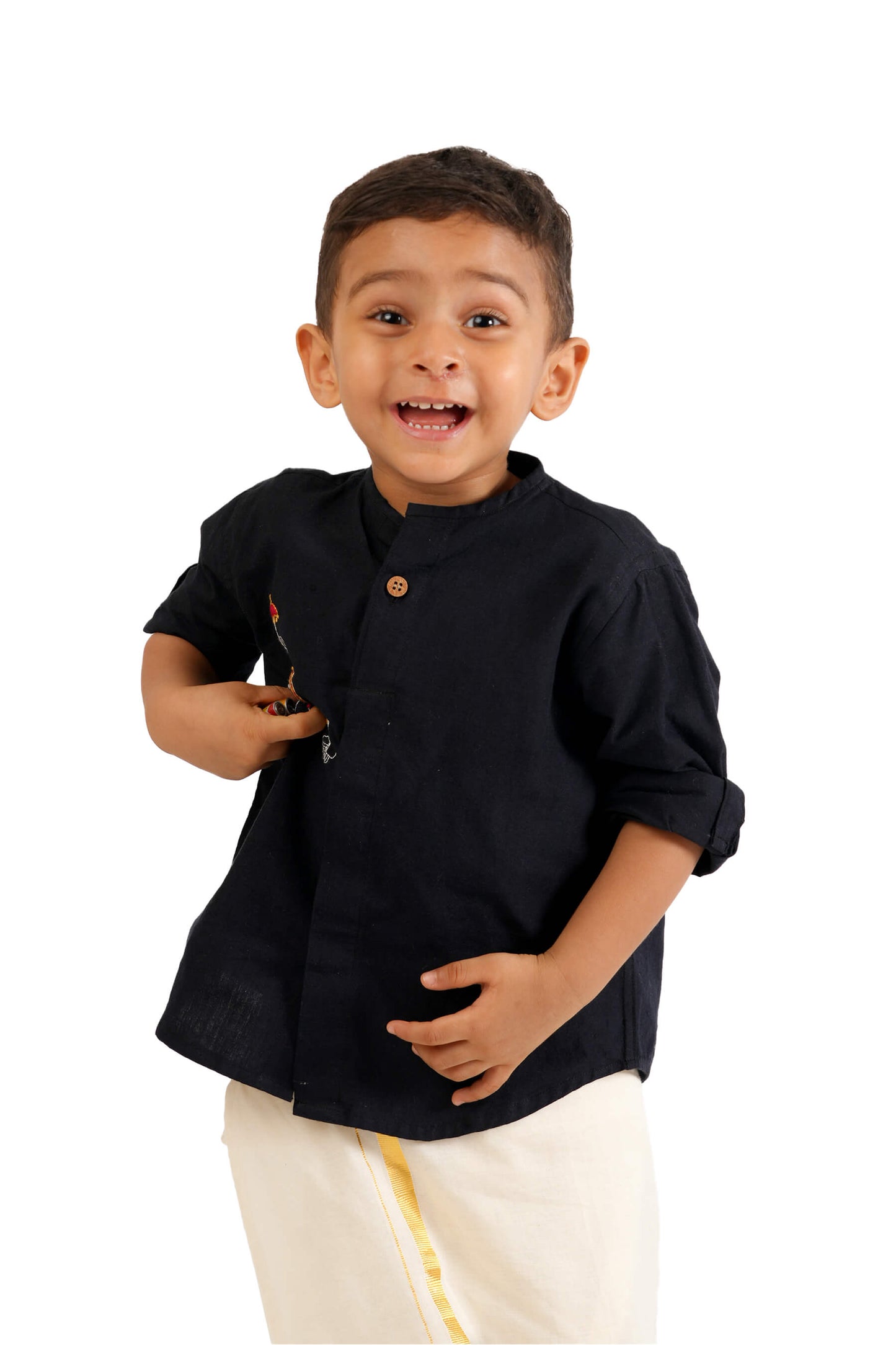 Elephant Hand Embroidered Handloom Kids Shirt