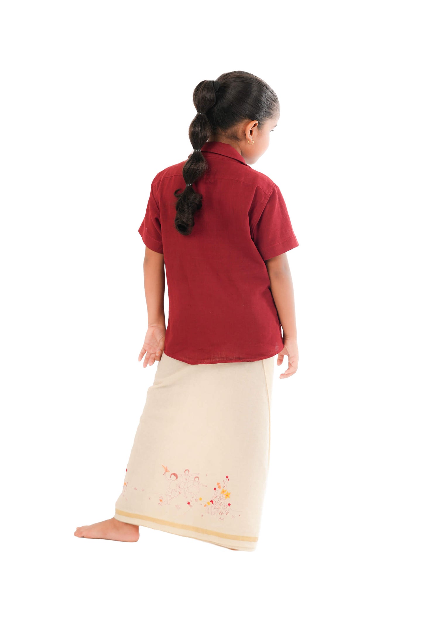 Hand Embroidered Handloom Maroon Kids Shirt