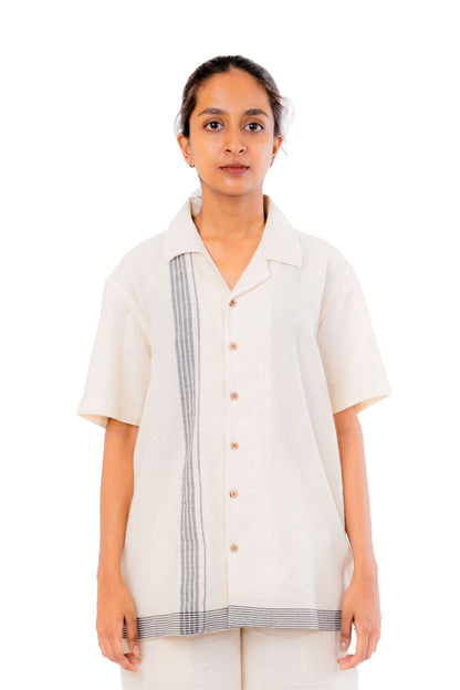 Handloom Off White Shirt with Stripe Border