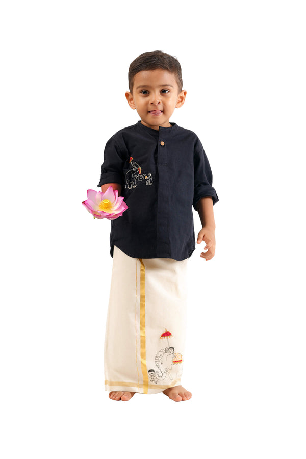 Elephant Hand Embroidered Handloom Kids Shirt