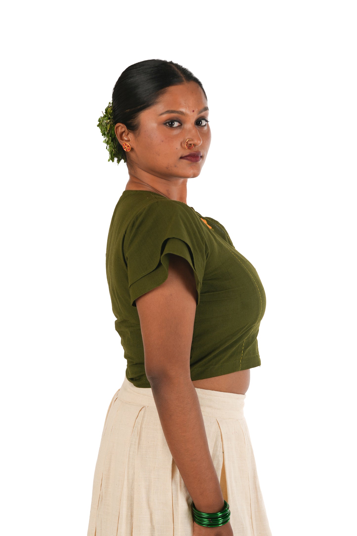 Handloom Hand Embroidered Marigold Sap Green Crop Top