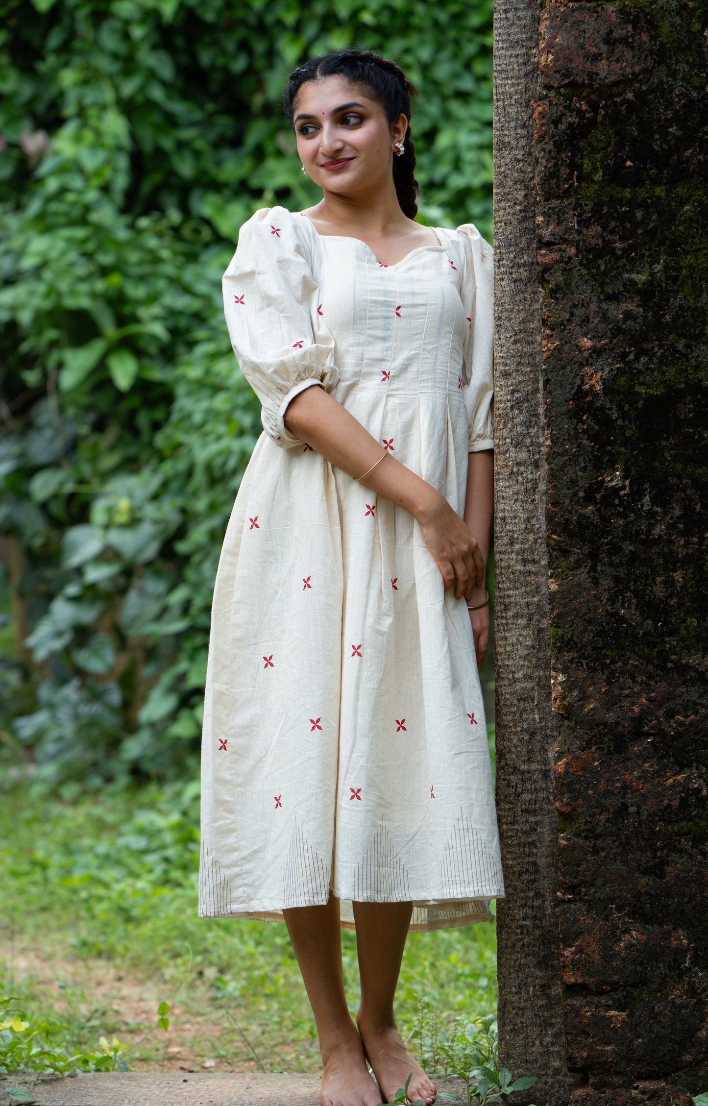 Maroon Chethi Poovu Handloom Dress