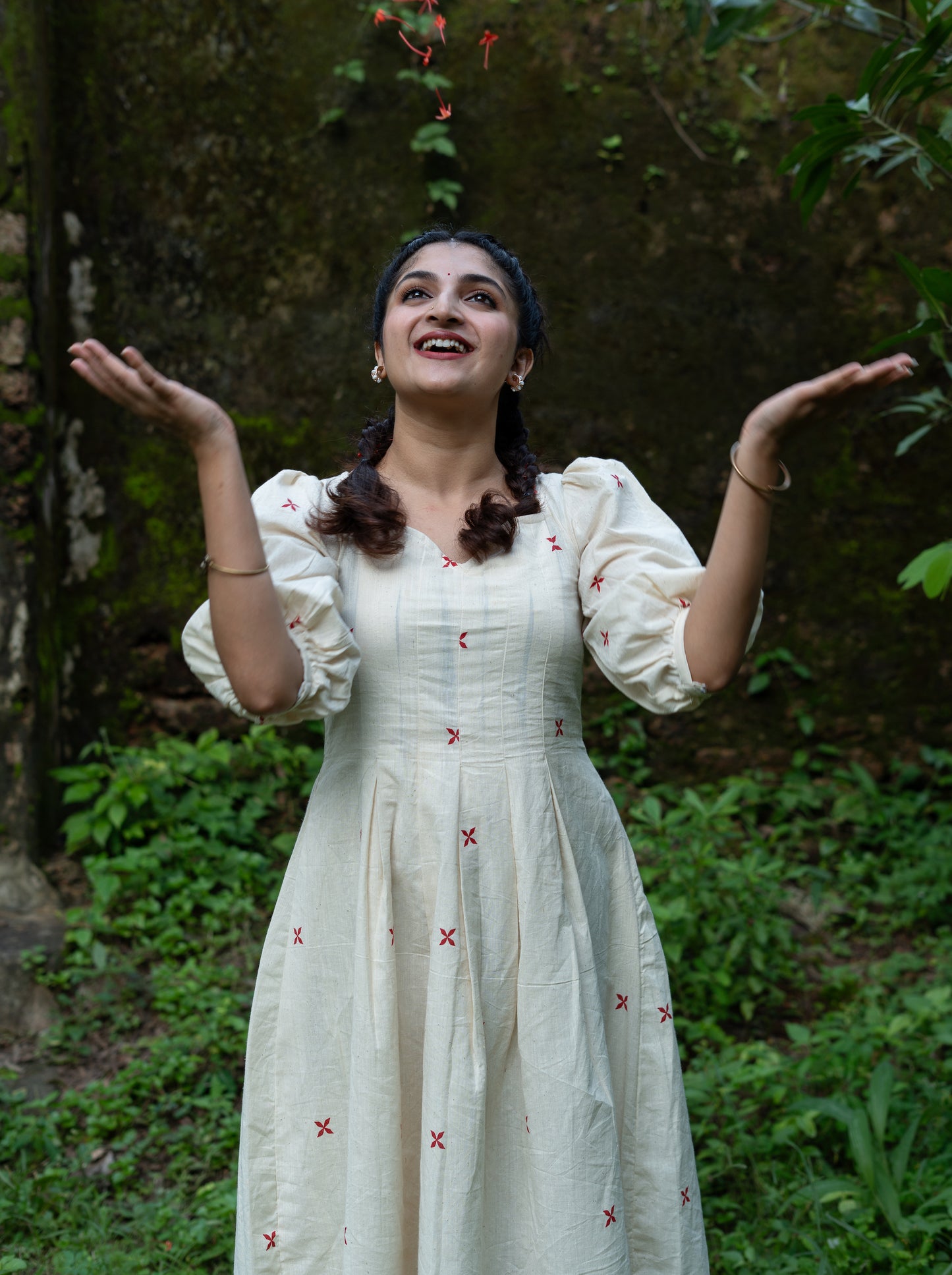 Maroon Chethi Poovu Handloom Dress