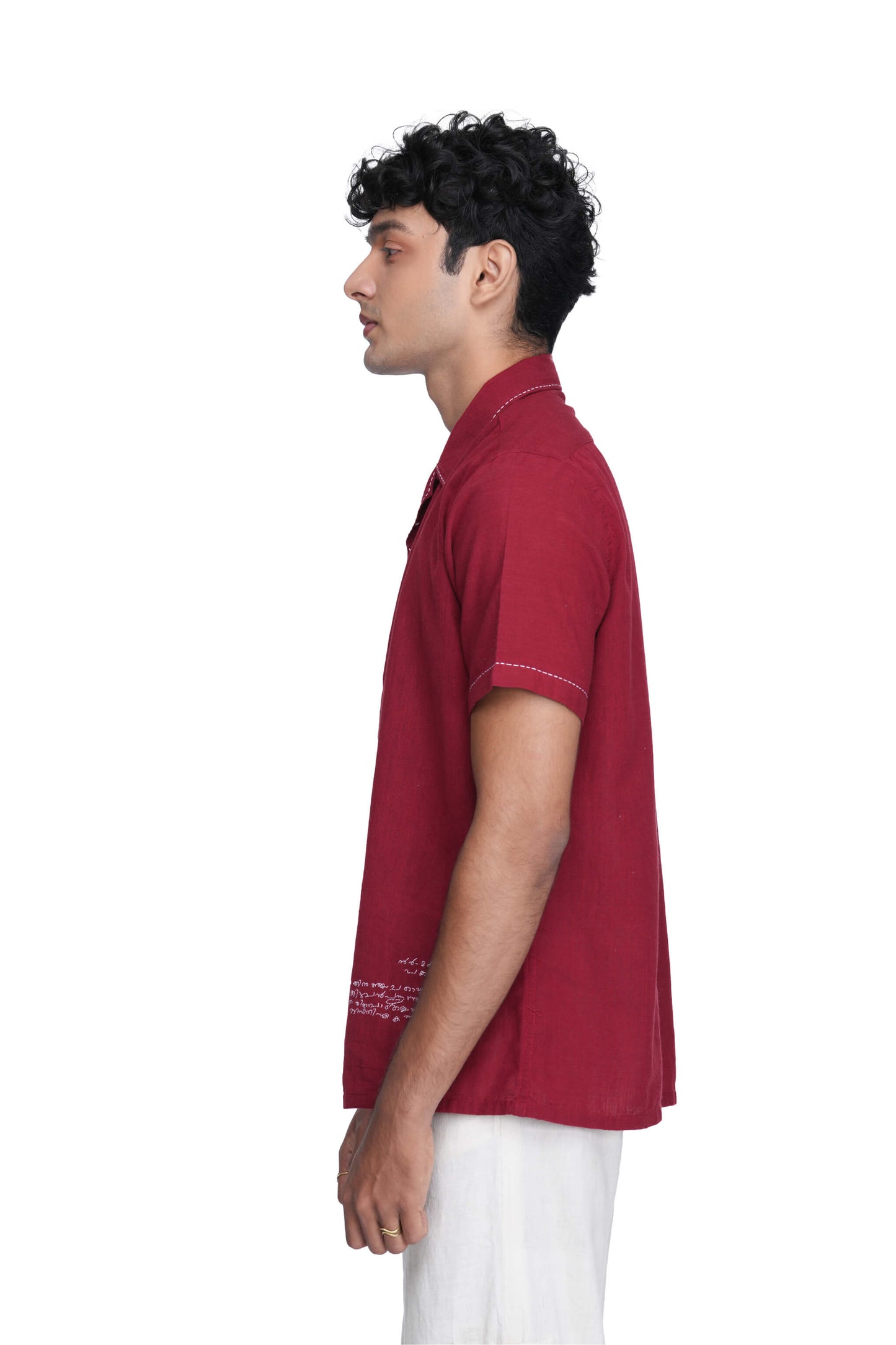 Post Card Hand Embroidered Maroon Shirt