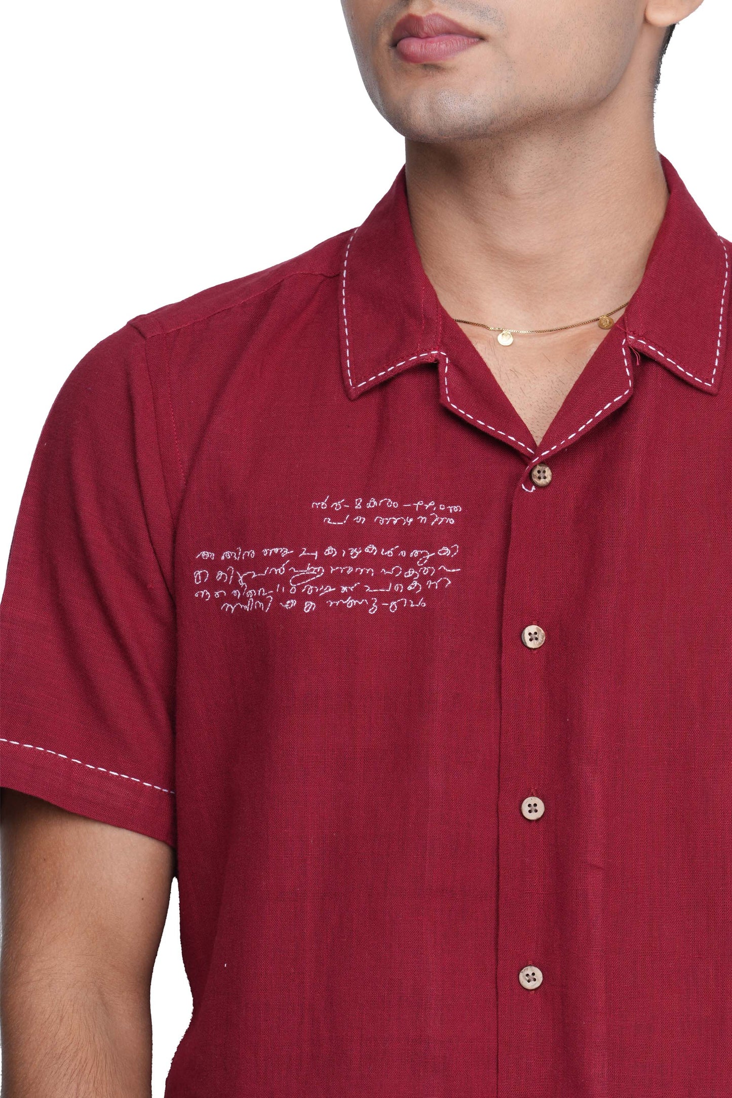 Post Card Hand Embroidered Maroon Shirt