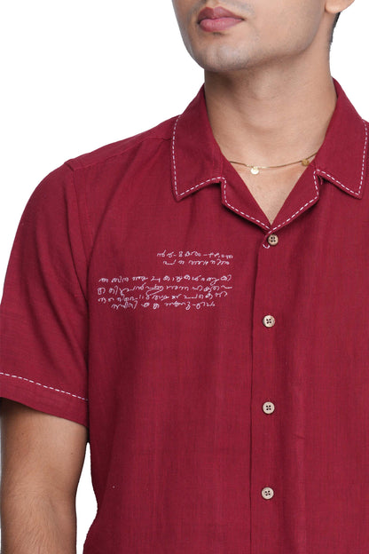 Post Card Hand Embroidered Maroon Shirt