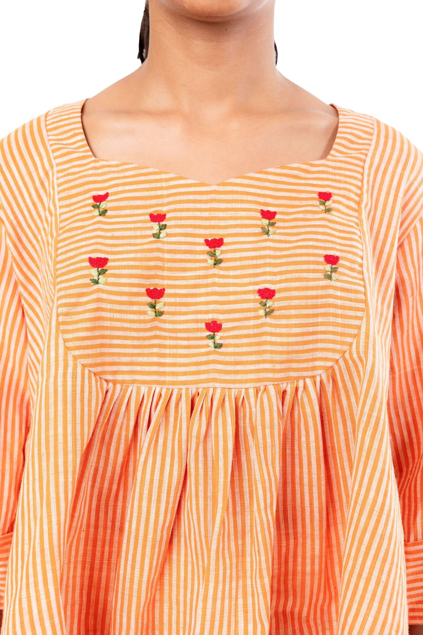 Handloom Orange Stripes Tunic