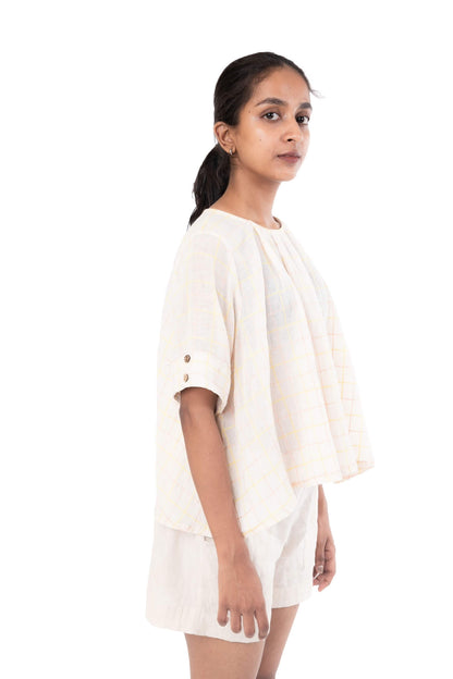 Off White Cotton Crepe Handloom Tunic