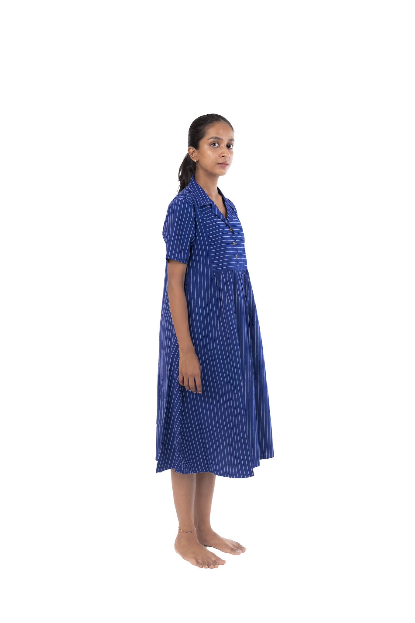 Blue Stripes Handloom Collar Neck Dress