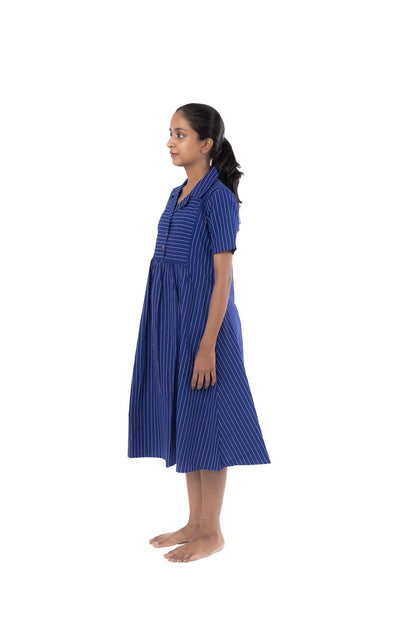 Blue Stripes Handloom Collar Neck Dress