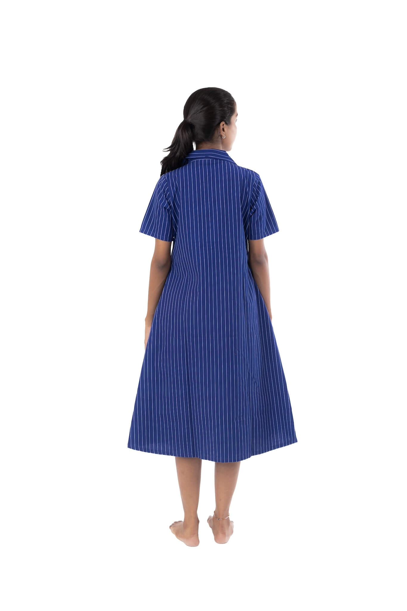 Blue Stripes Handloom Collar Neck Dress