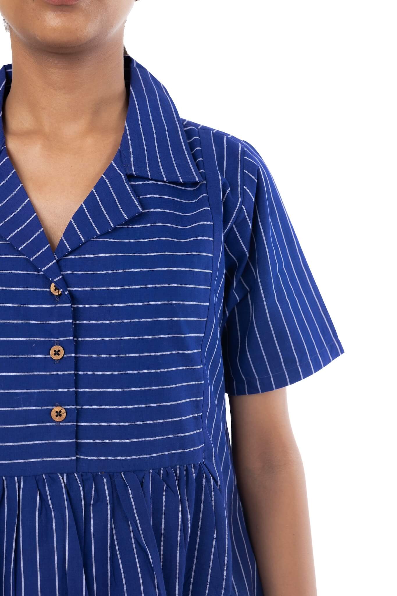 Blue Stripes Handloom Collar Neck Dress