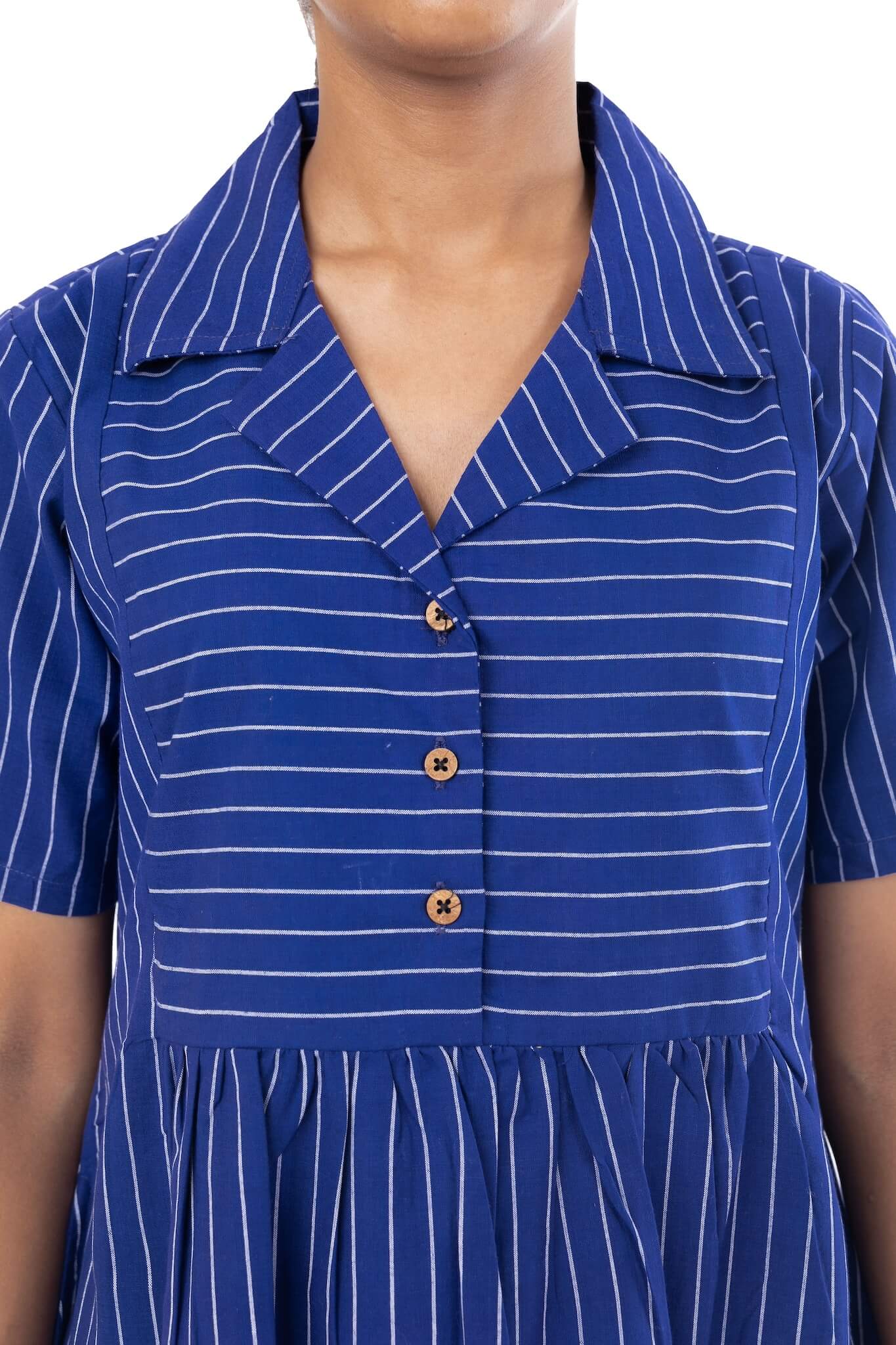 Blue Stripes Handloom Collar Neck Dress