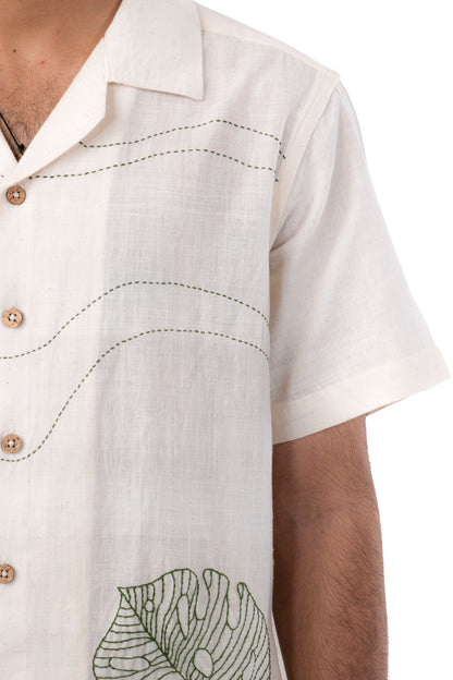 Monstera Leaf Embroidered Handloom Shirt